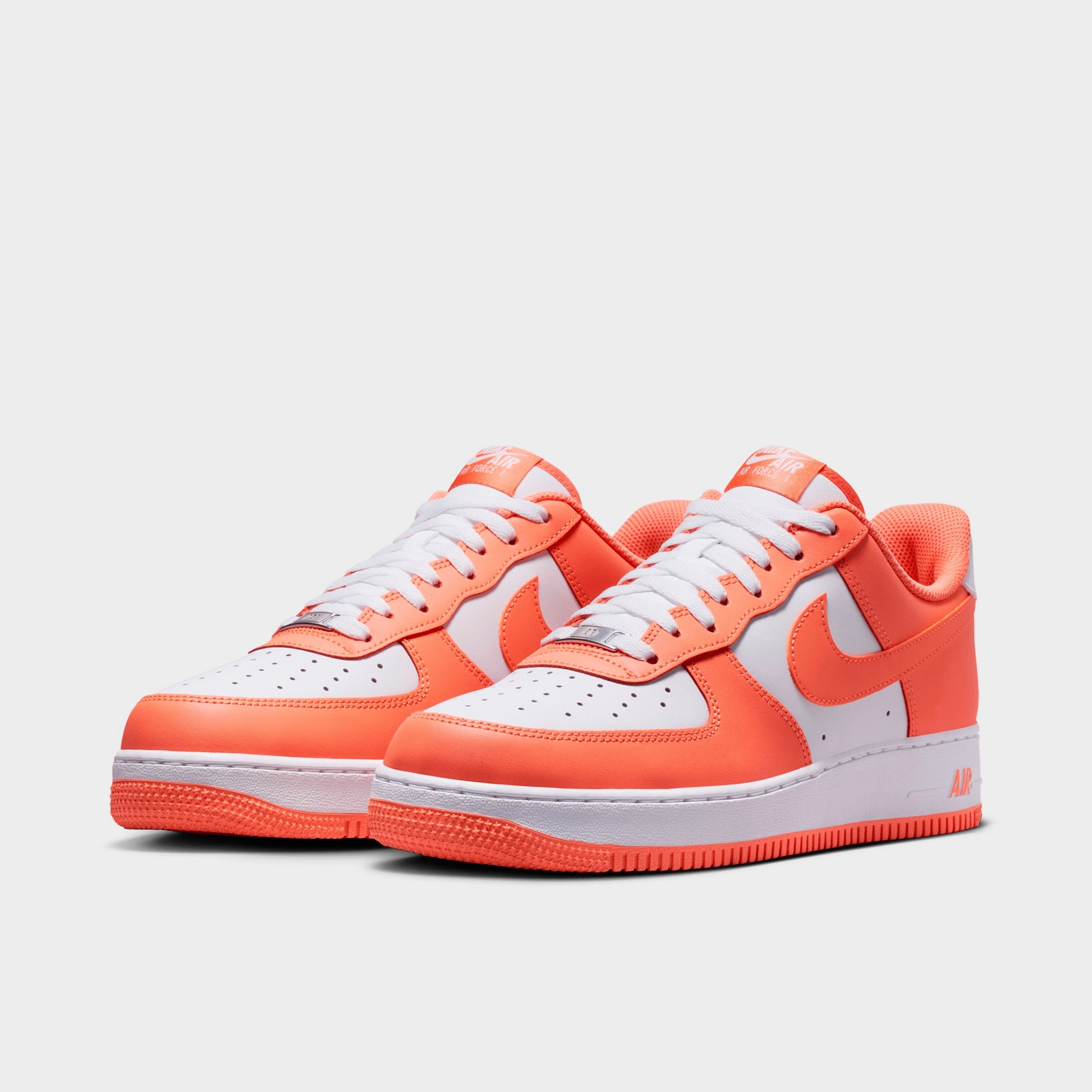 Men's Nike Air Force 1 '07 Casual Shoes — White/White/Orange Frost — Both shoes facing left