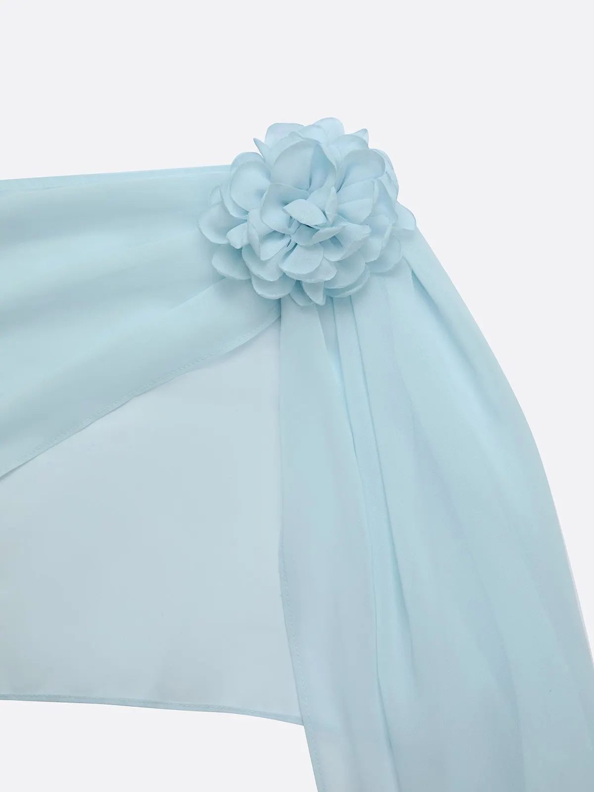 Light Blue 3D Floral Chiffon Boat Neck Cap Sleeve Sheath Gown Dress