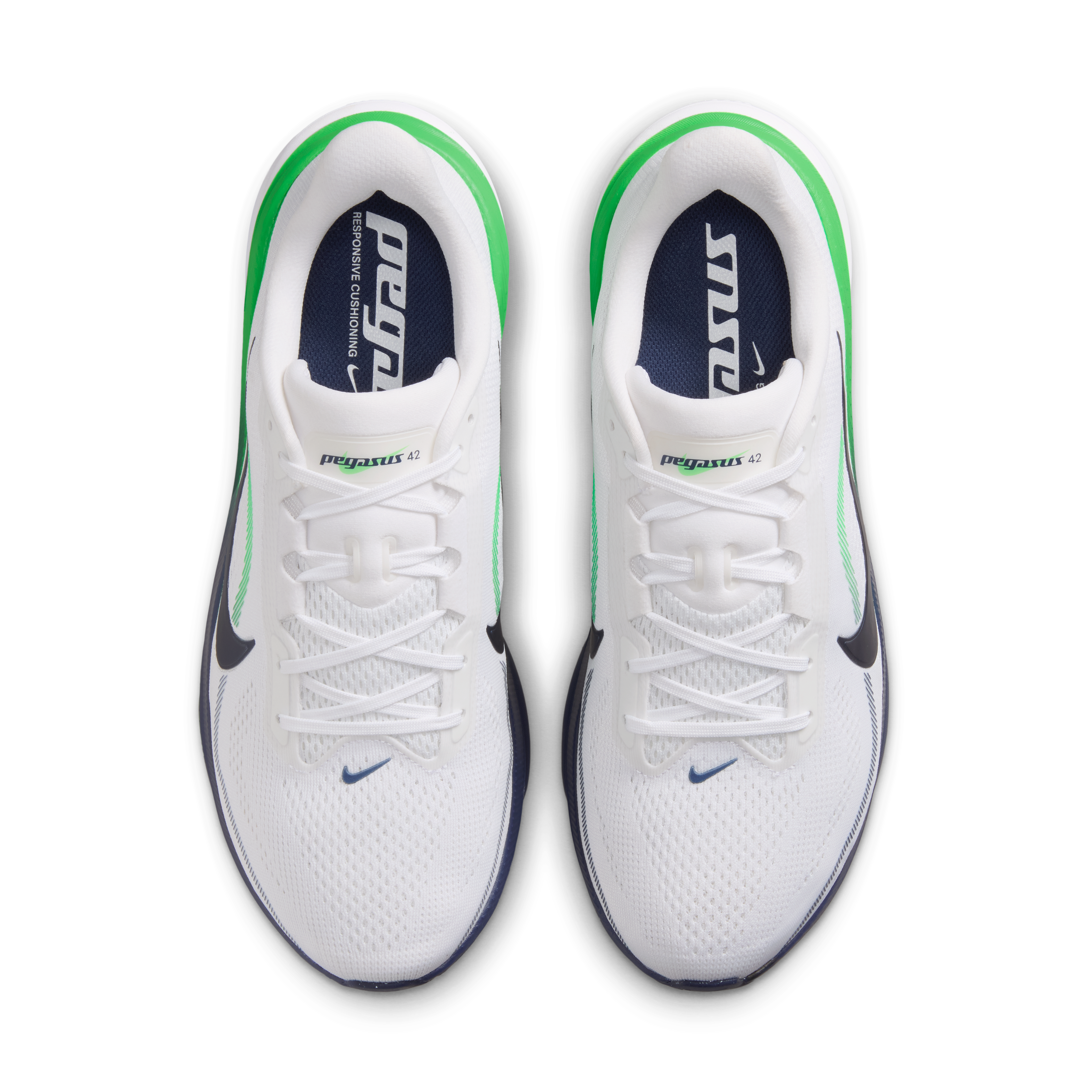 Nike Pegasus 42 Men's Road Running Shoes (Wide) — White/Green Spark/Midnight Navy — Wide