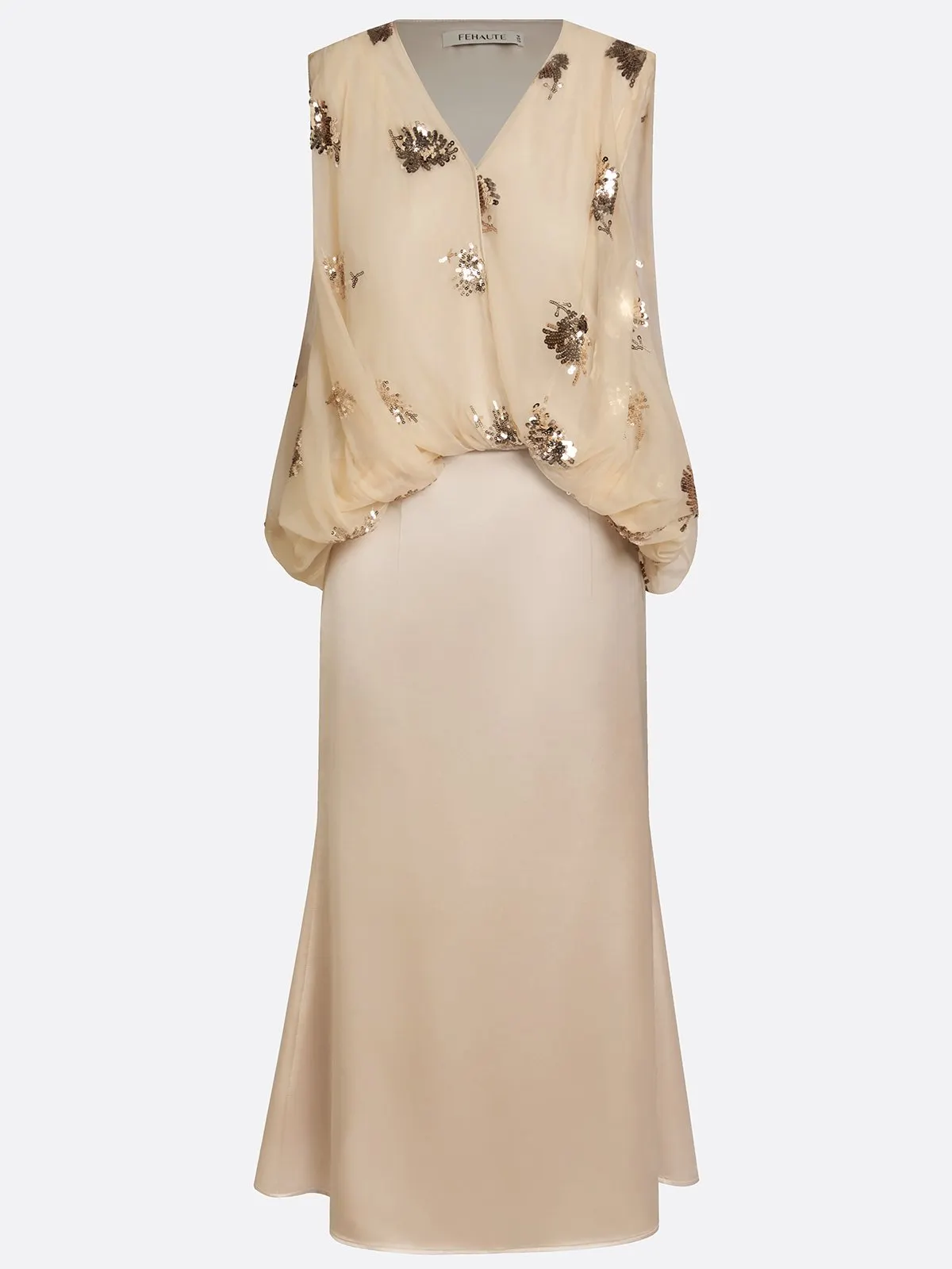 Women Champagne Glitter Sequin V Neck Sleeveless Dressy Top With Skirt Two-Piece Set
