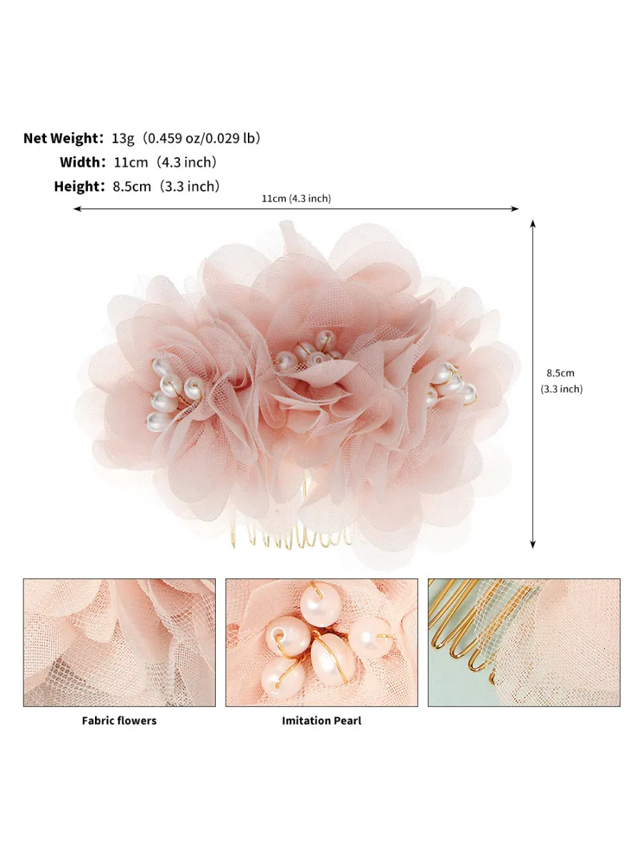 Handmade Beautiful Pink Pearl Mesh Flower Bridesmaid Hair Comb