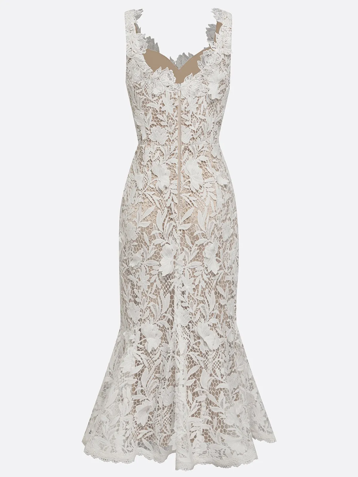 White Lace Sweetheart Neckline Sleeveless Mermaid Midi Dress