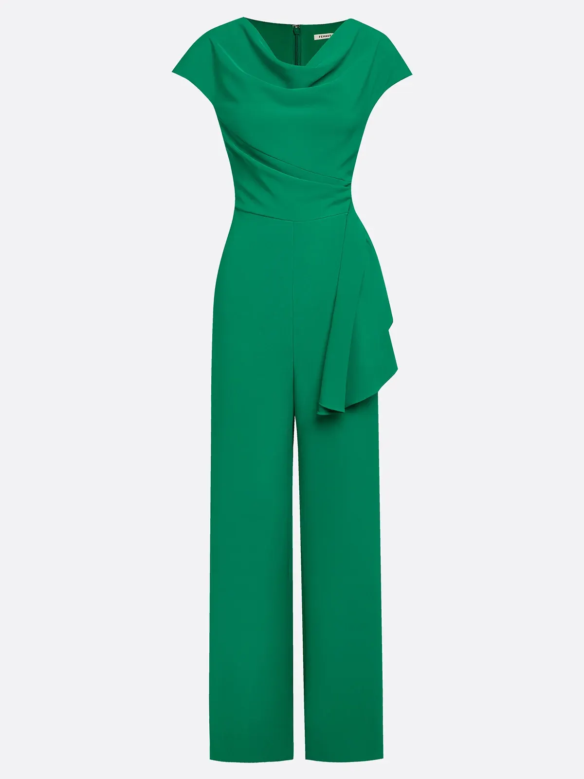 Women Green Ruched Cowl Neck Cap Sleeve Dressy Jumpsuit