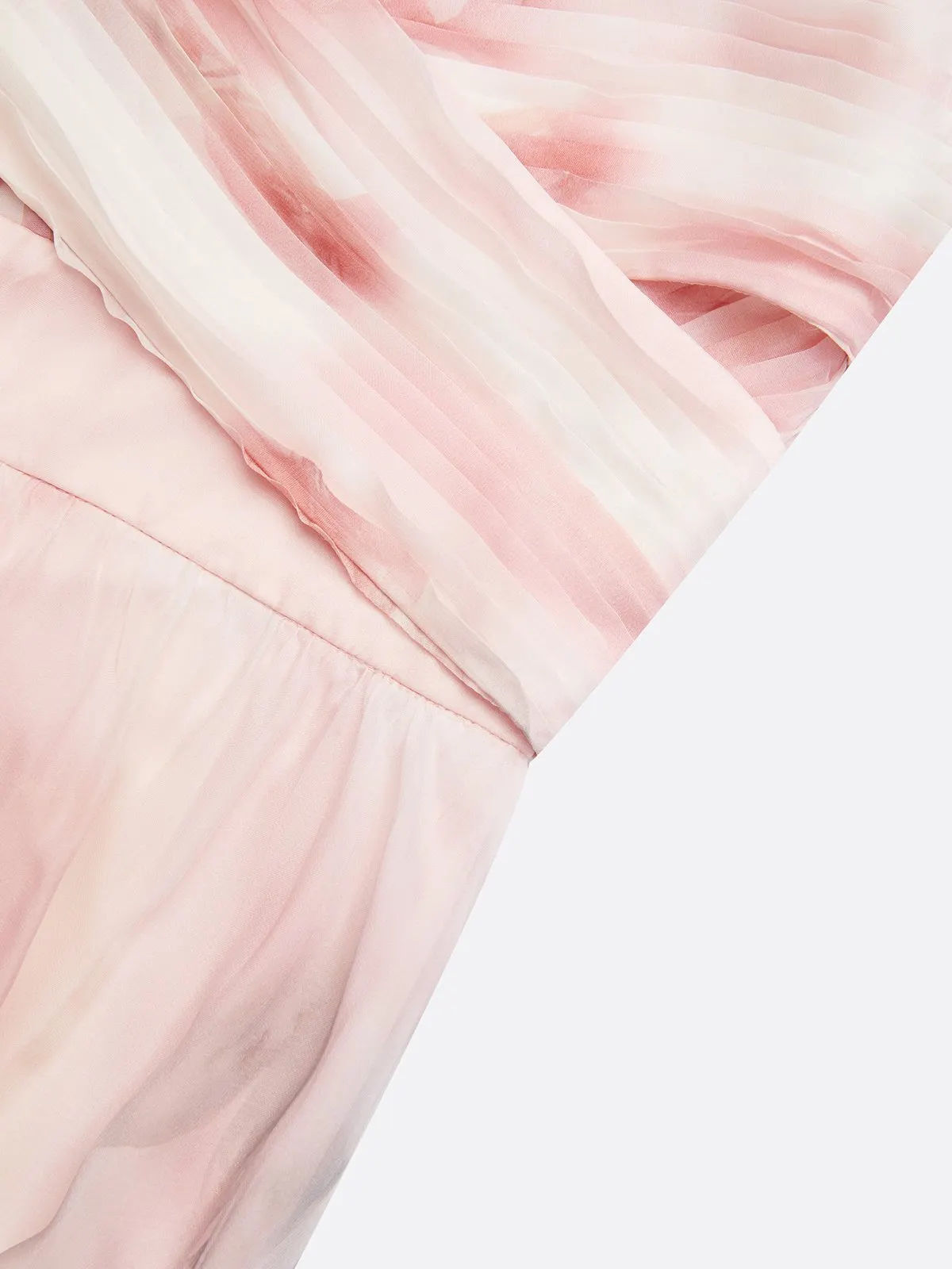 Light Pink Floral Ruched Chiffon V Neck Sleeveless A-Line Floor-length Gown Dress