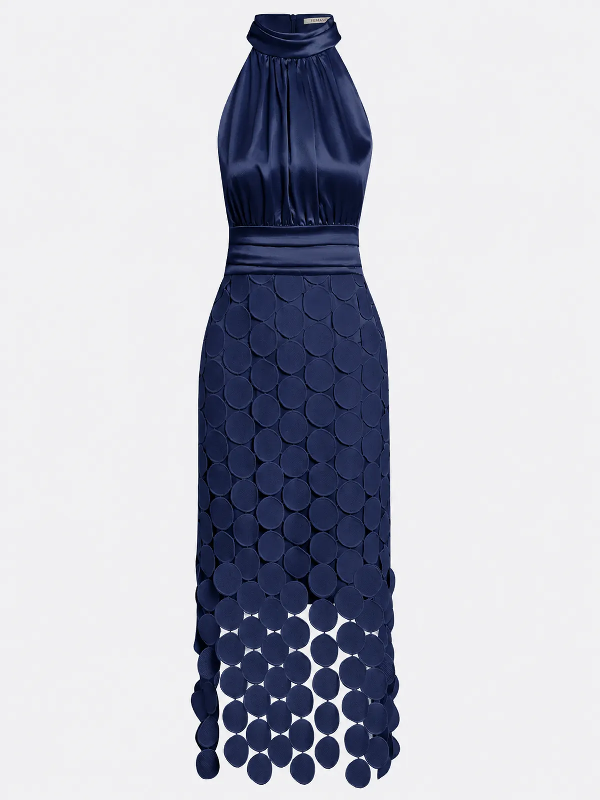 Purplish Blue Satin Halter Neck Ruched Sleeveless Midi A-Line Dresses