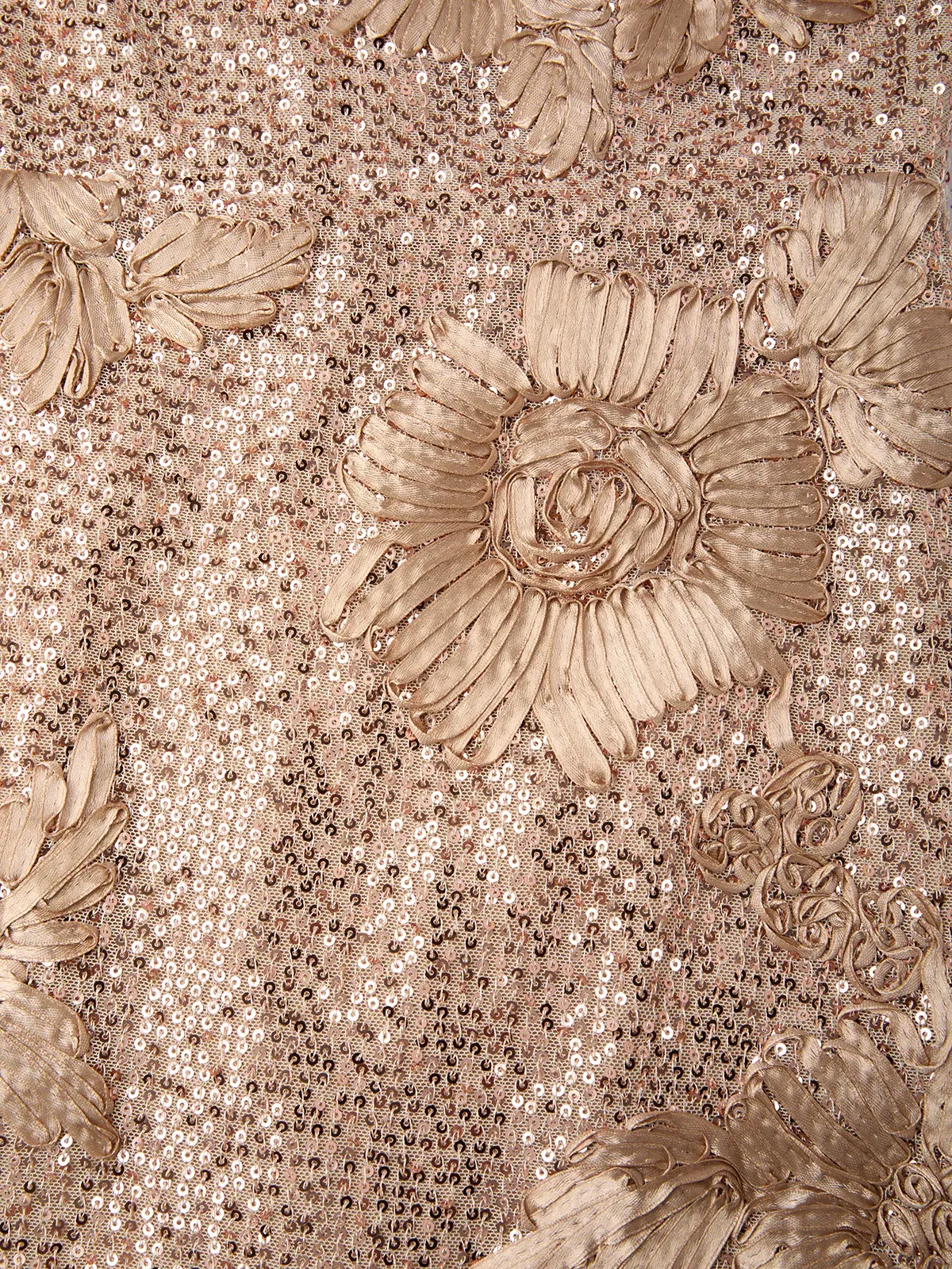 Champagne Feather 3D Floral Sequin Square Neck Sleeveless Mermaid Midi Dress