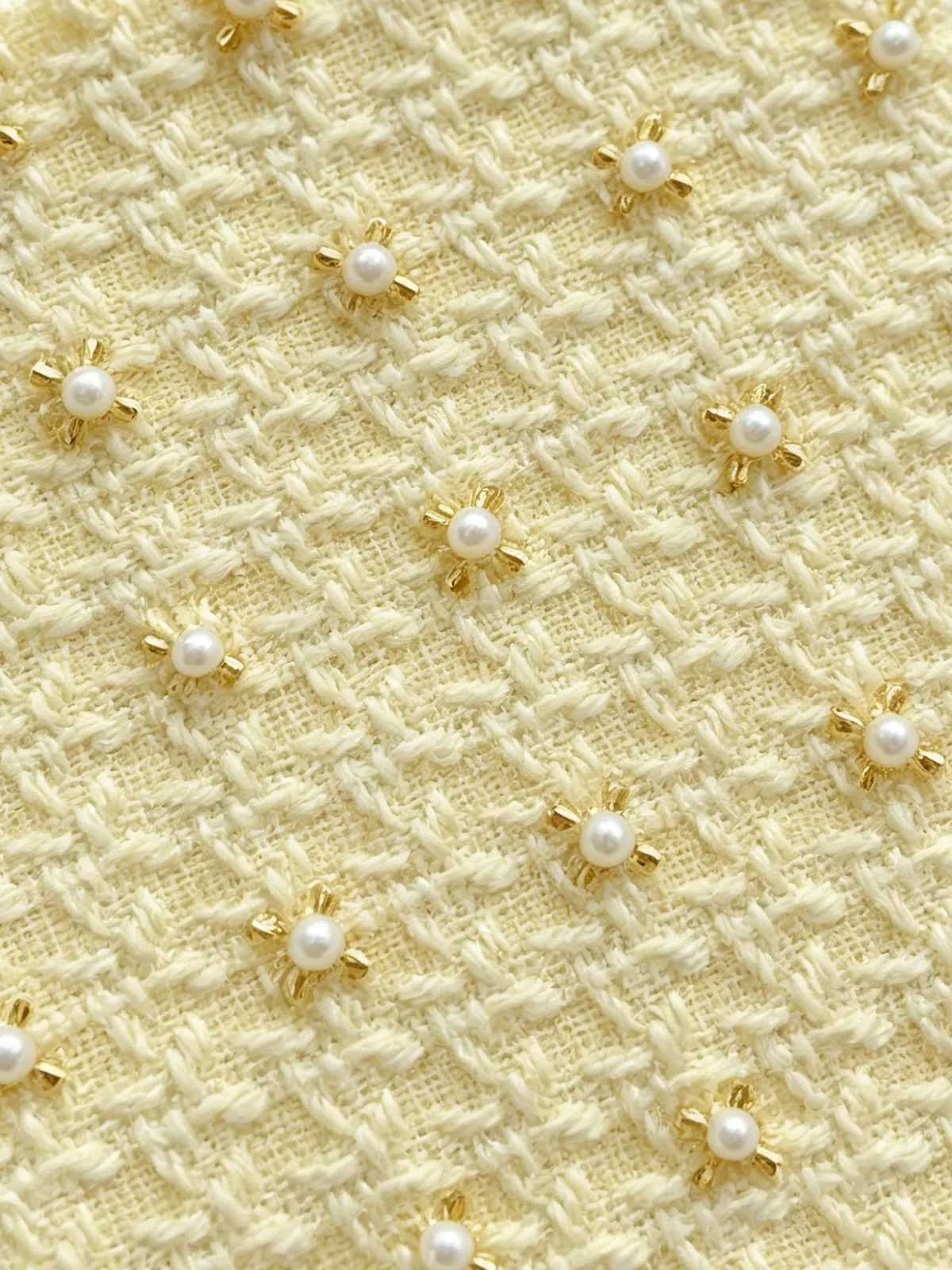 Light Yellow Faux Pearl Tweed Halter Neck Sleeveless Sheath Midi Dress