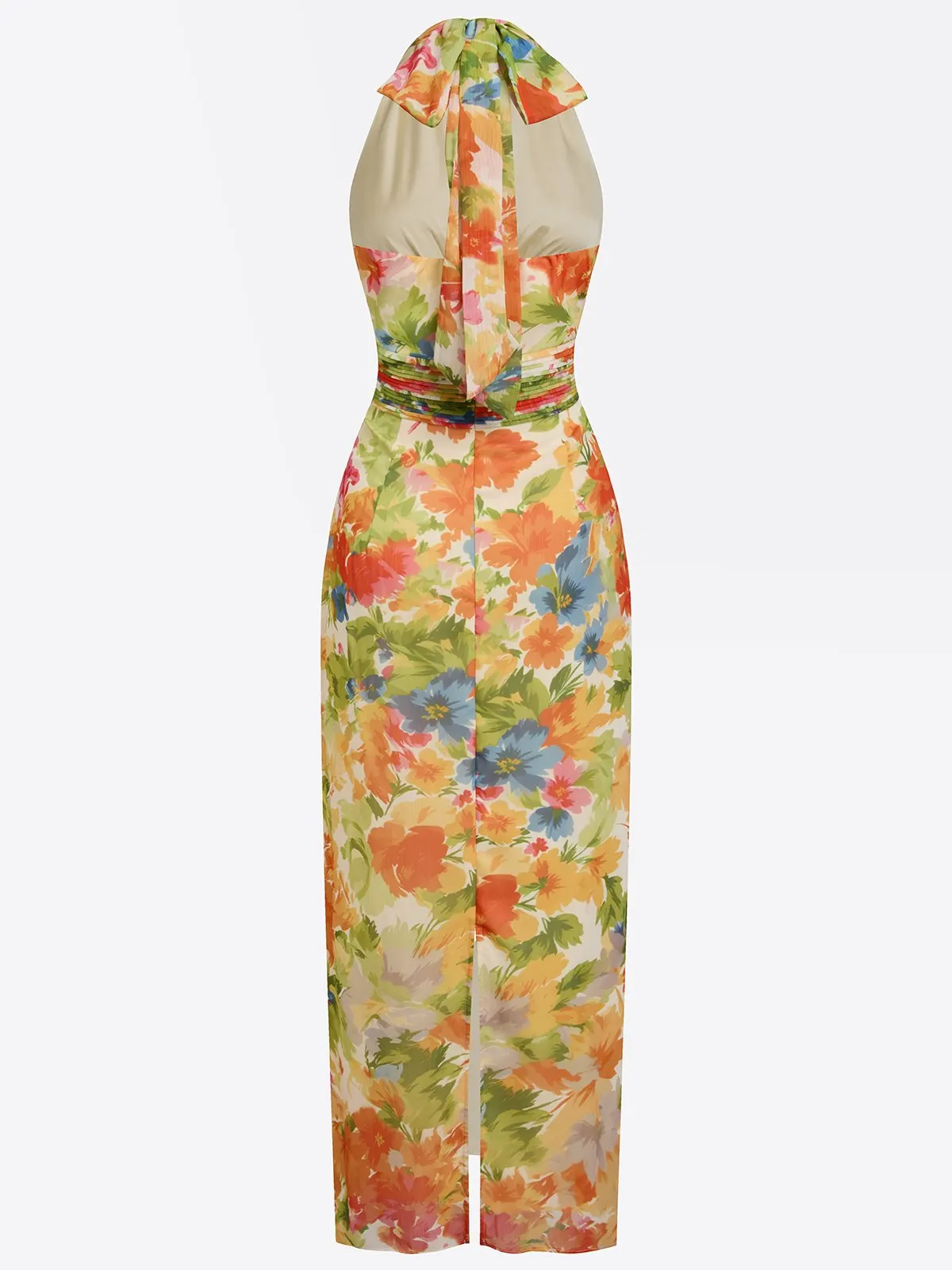 Elegant Floral Halter Chiffon Maxi Dress - Sophisticated Mother of the Bride & Groom Gown