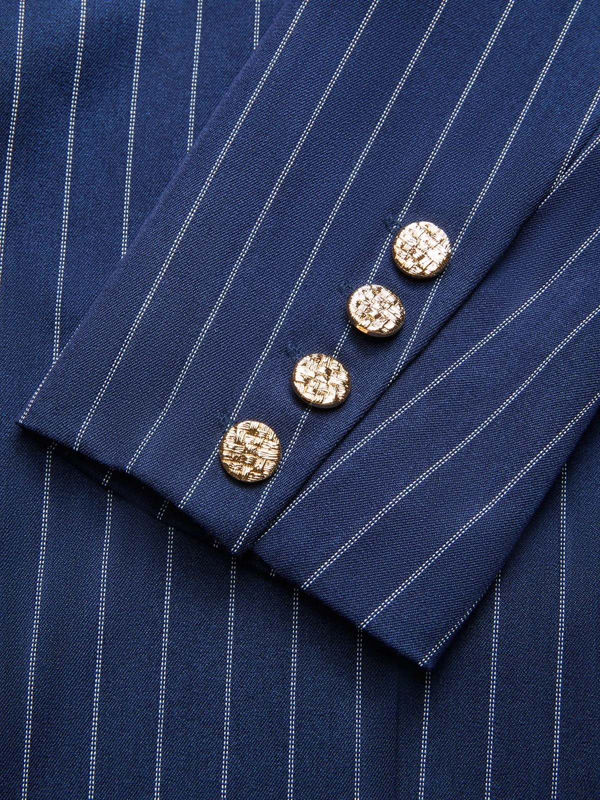 Women Navy Blue Buckle Lapel Collar Long Sleeve Dressy Blazer With Pants Two-Piece Set