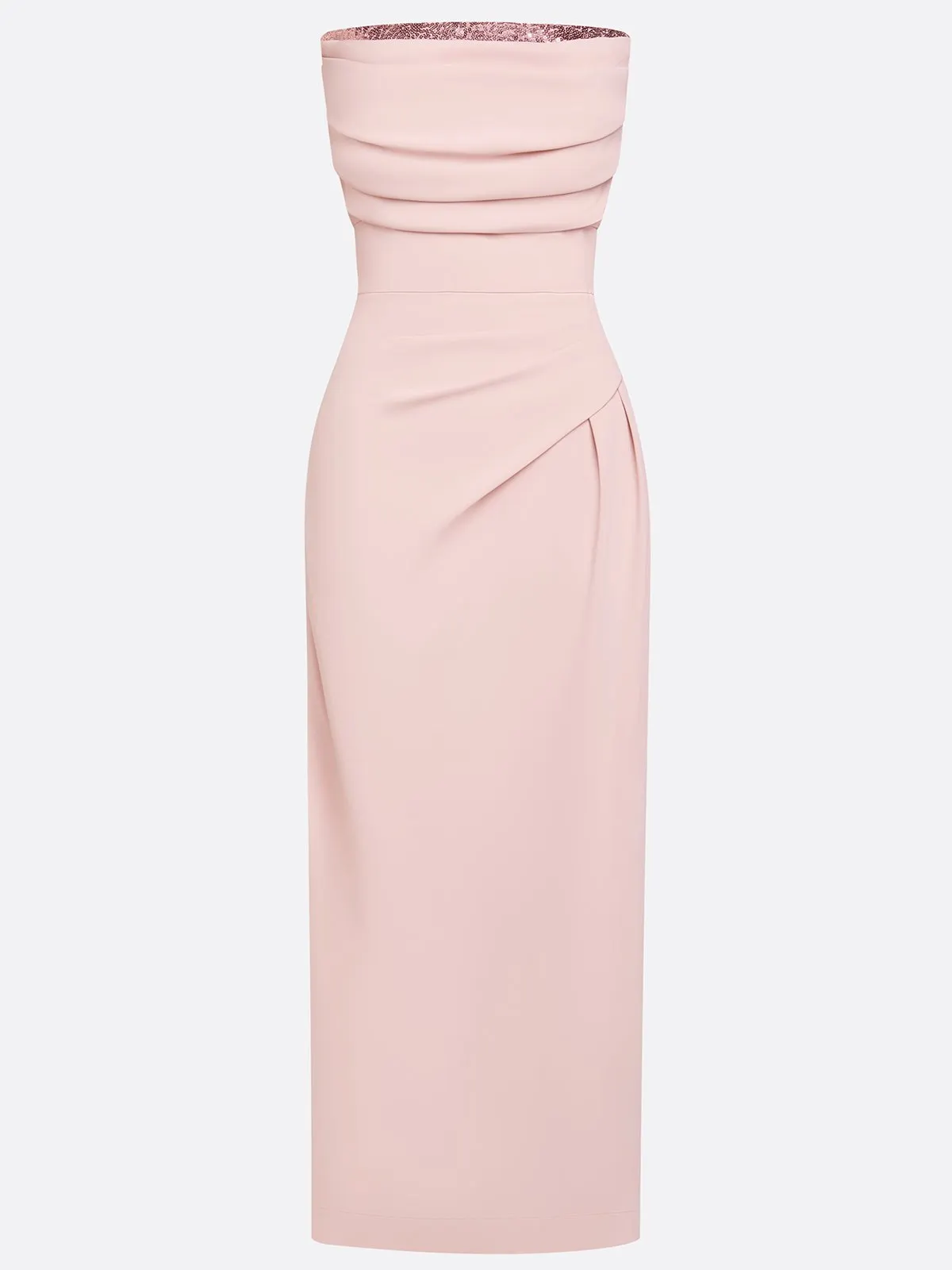Pink Ruched Glitter Classic Strapless Sleeveless Sheath Maxi Dress