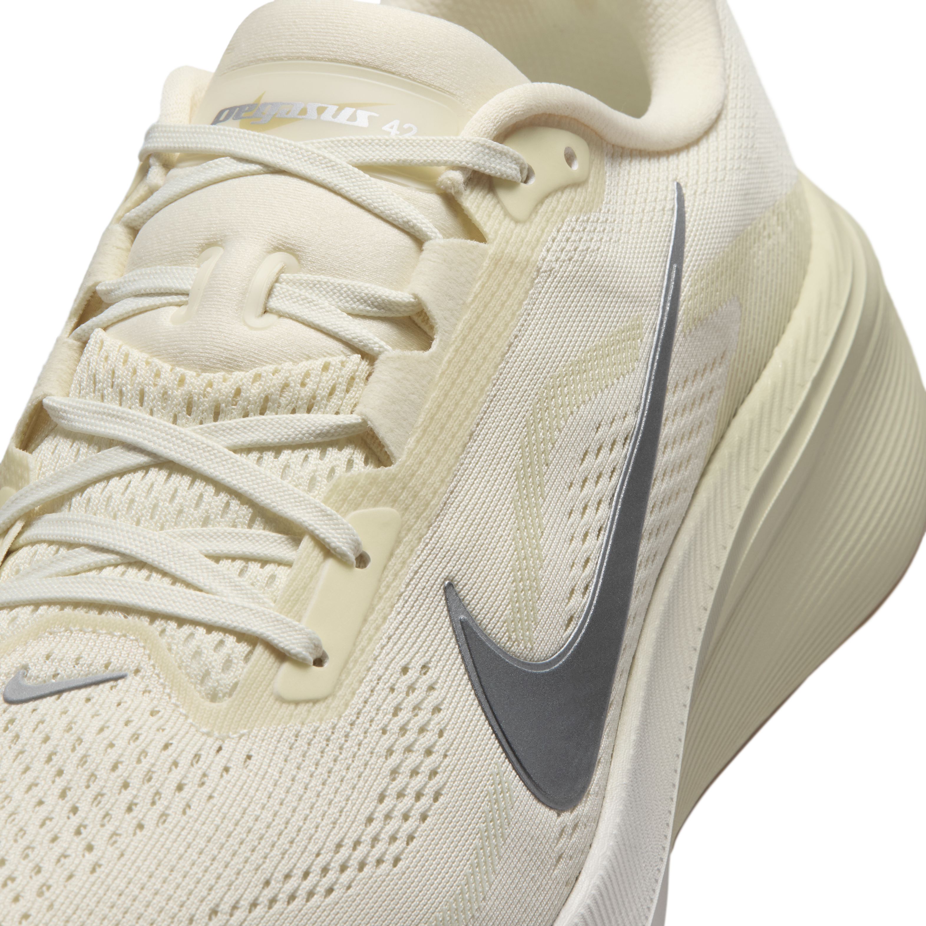 Nike Pegasus 42 Men's Road Running Shoes — Coconut Milk/Light Khaki/Gum Light Brown/Metallic Silver — Regular