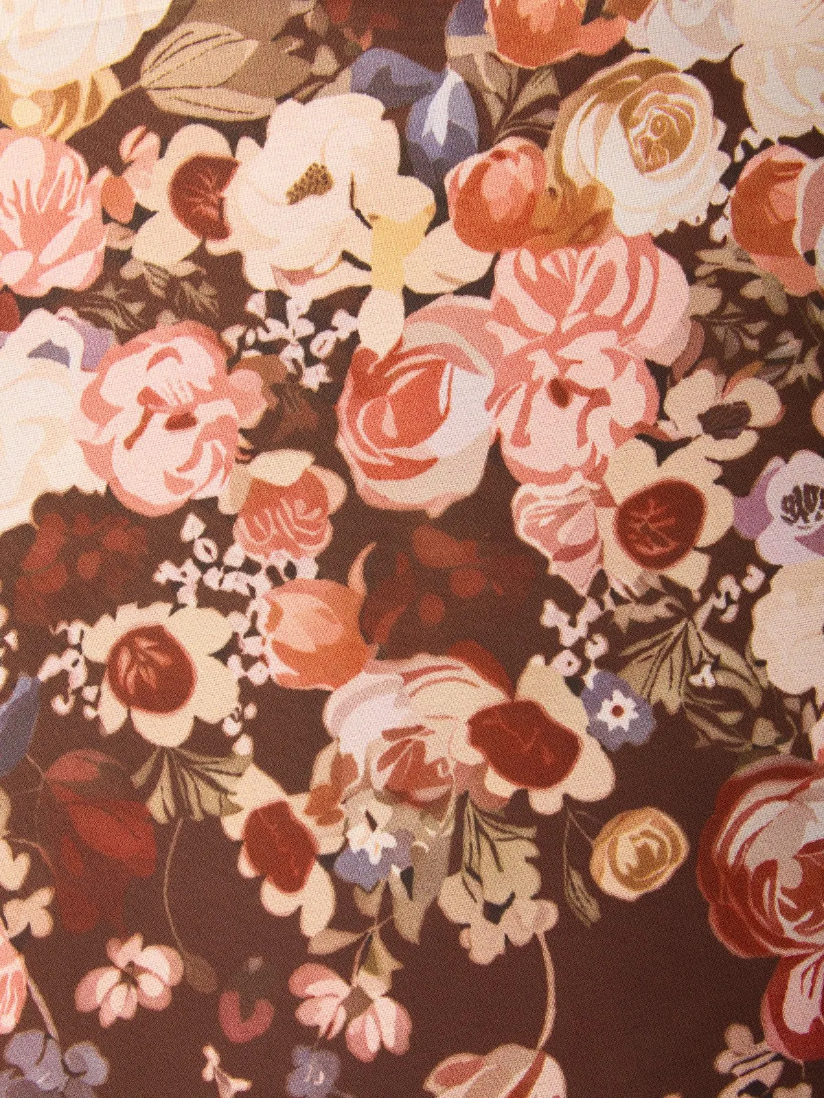 Red Brown Floral Chiffon Crew Neck Sleeveless A-Line Midi Dress