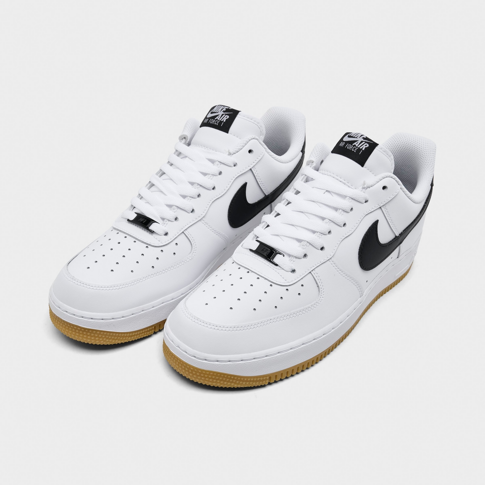 Men's Nike Air Force 1 '07 Casual Shoes — White/Gum Light Brown/Black — Both shoes facing left