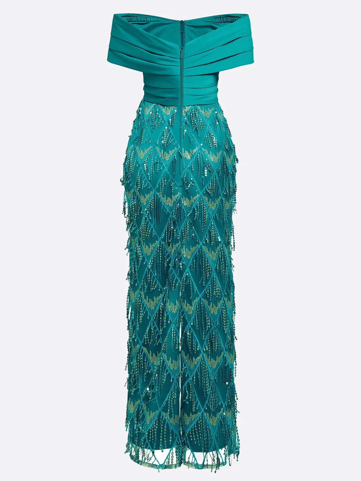 Cyan Tassel Cross Sequin Off The Shoulder Short Sleeve Sheath Midi Dress