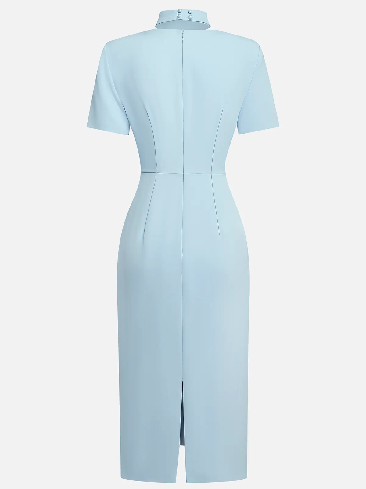 Light Blue Rhinestone Classic Square Neck Short Sleeve Sheath Midi Dress