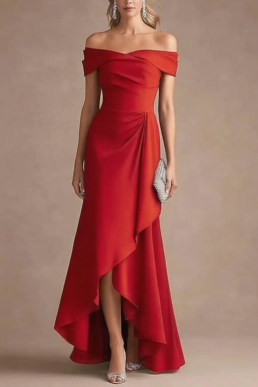 Formal Evening Dress Purple Off Shoulder Ruffle Maxi Dress