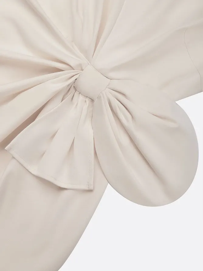 White 3D Bow Sleeveless Sheath Midi Dress