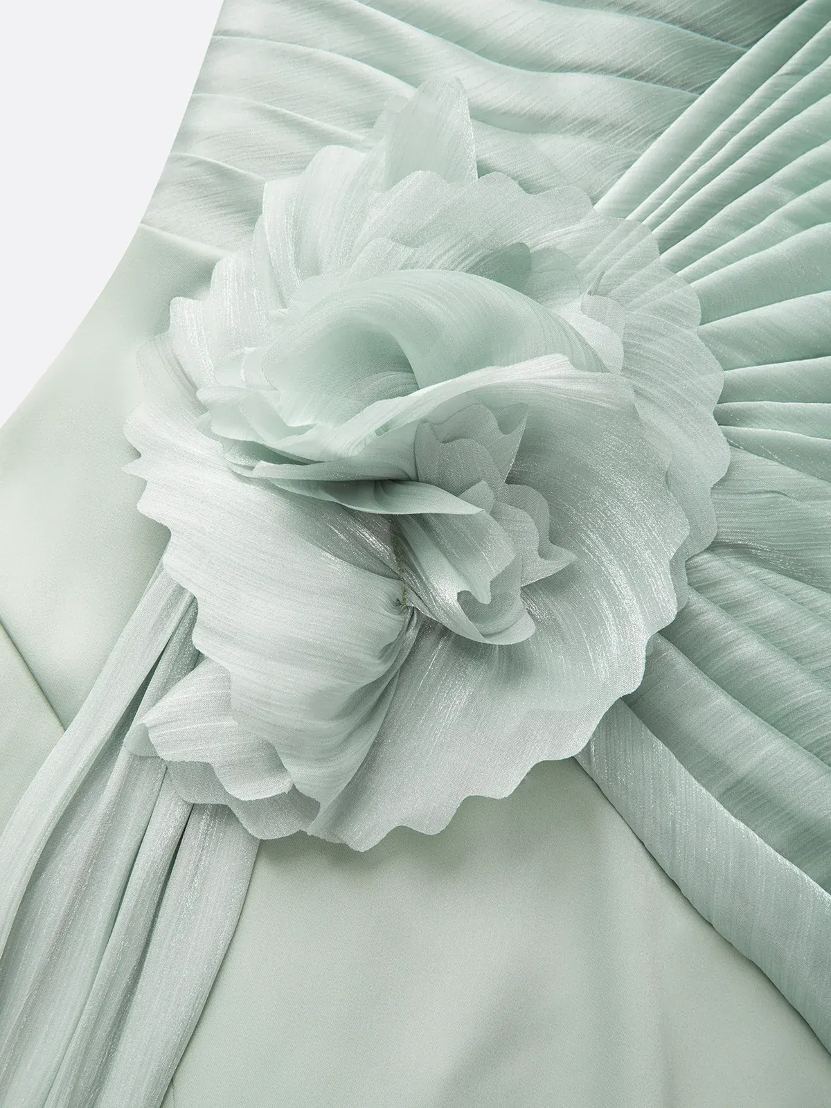 Green 3D Floral Tulle Strapless Sleeveless A-Line Floor-length Gown Dress