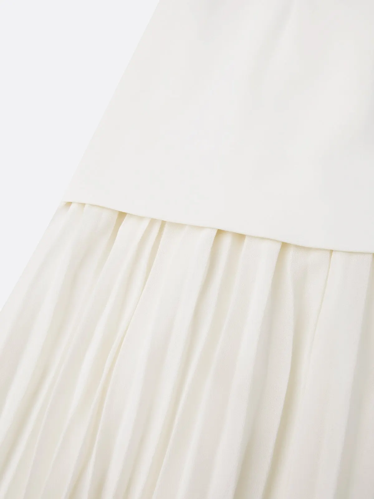 Off White Pleated Classic Boat Neck Sleeveless A-Line Floor-length Gown Dress