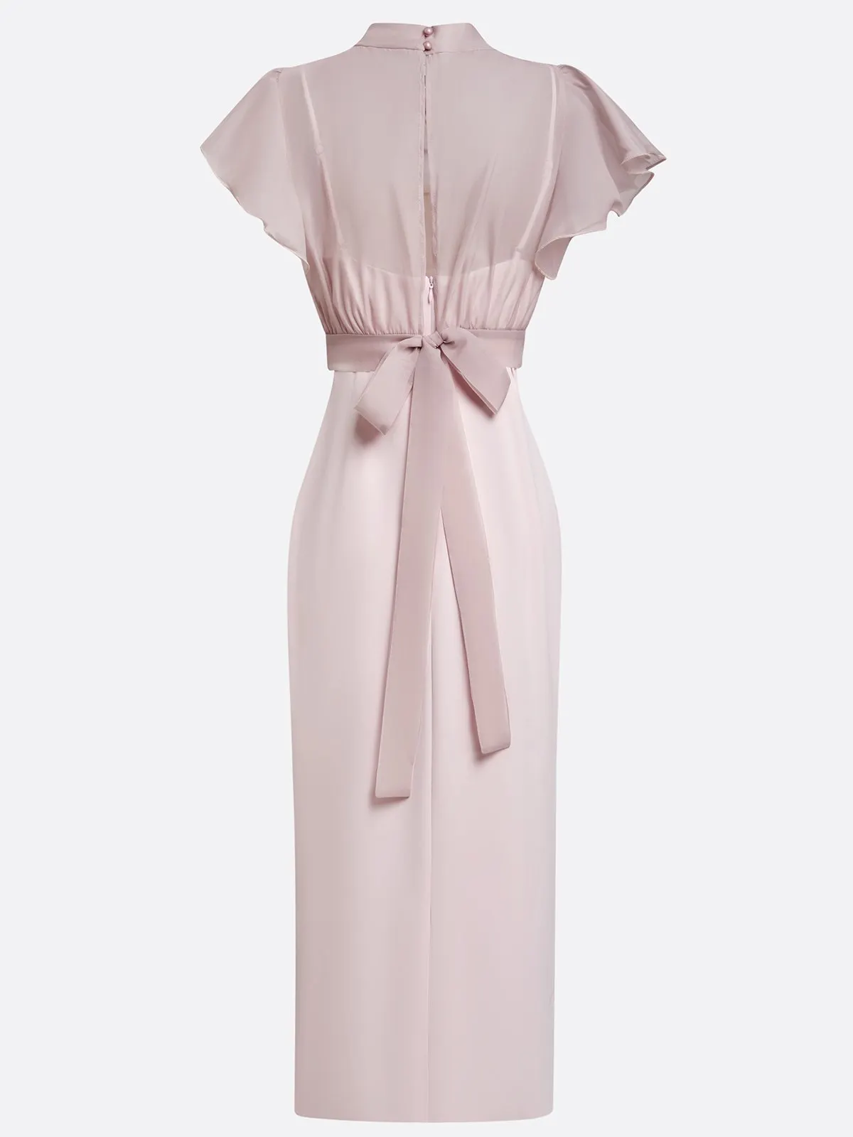 Women Pink Mock Neck Short Sleeve Dressy Dress With Top Two-Piece Set