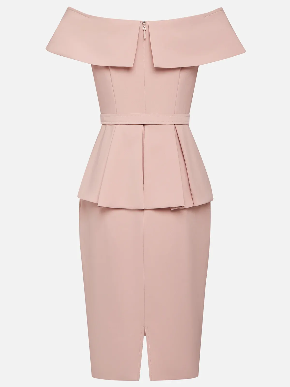 Pink 3D Floral Peplum Off The Shoulder Short Sleeve Sheath Midi Dress