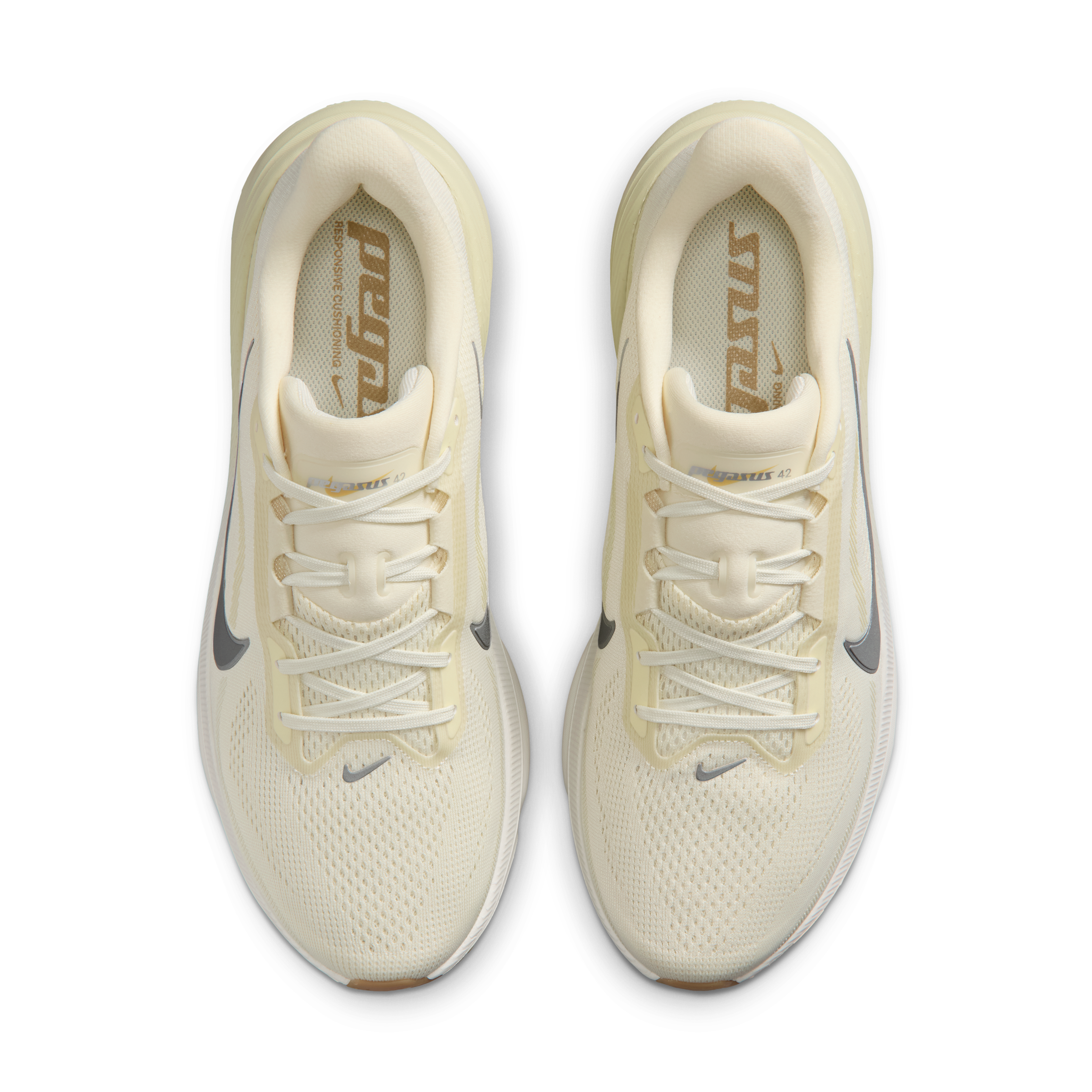 Nike Pegasus 42 Men's Road Running Shoes — Coconut Milk/Light Khaki/Gum Light Brown/Metallic Silver — Regular