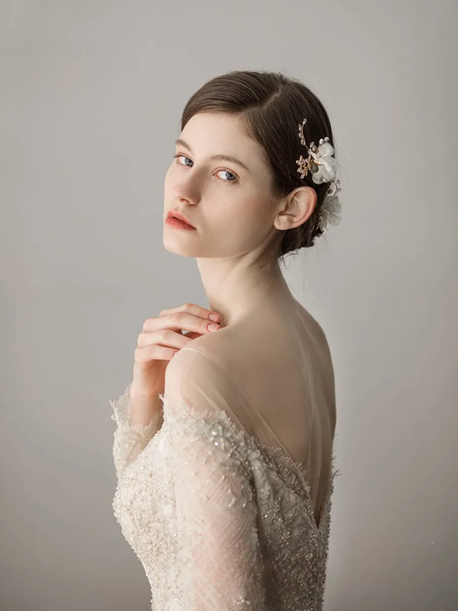 Super Fairy-like Flower Pearl Diamond Bridal Hairpin Wedding Dress Updo Hair Accessory