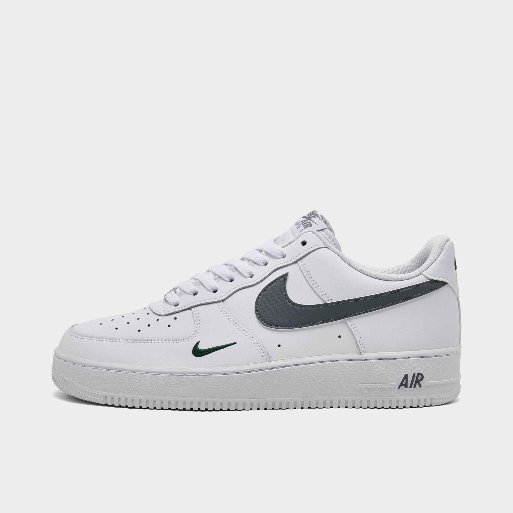 Men's Nike Air Force 1 '07 Casual Shoes — White/Fir/Cool Grey — Left shoe facing left. Outside of the shoe.