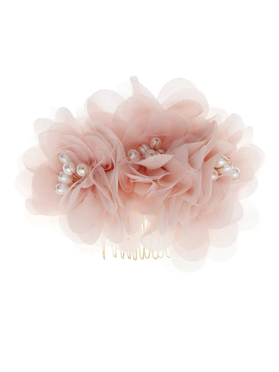 Handmade Beautiful Pink Pearl Mesh Flower Bridesmaid Hair Comb