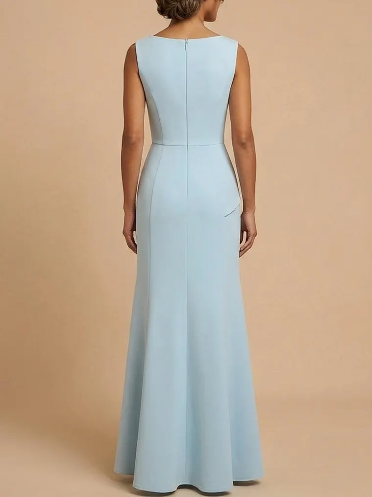 Light Blue Peplum Floral Appliqué Maxi Mother of the Bride Dress - Light Blue