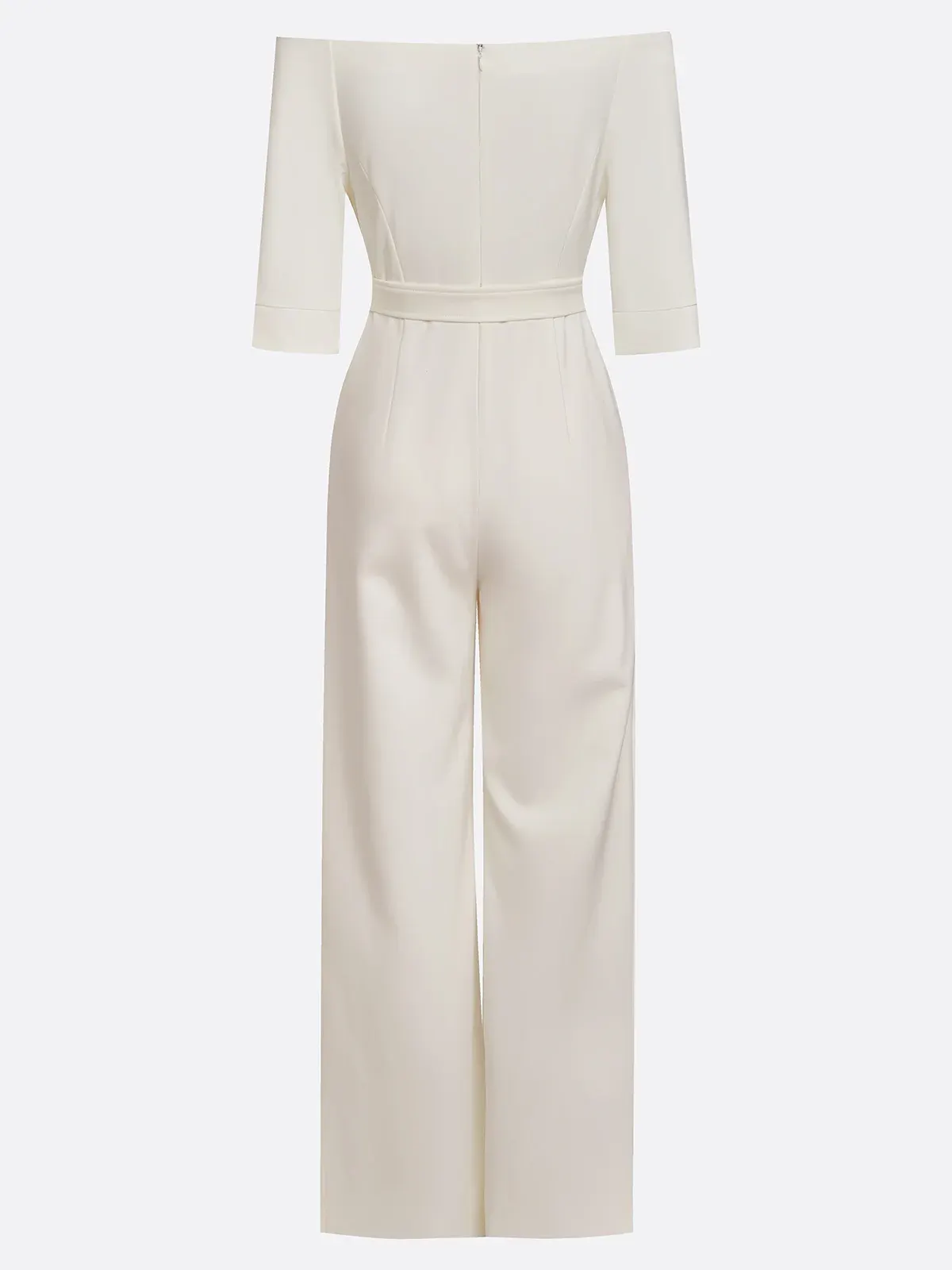 Women White Off The Shoulder Half Sleeve Dressy Jumpsuit With Pockets
