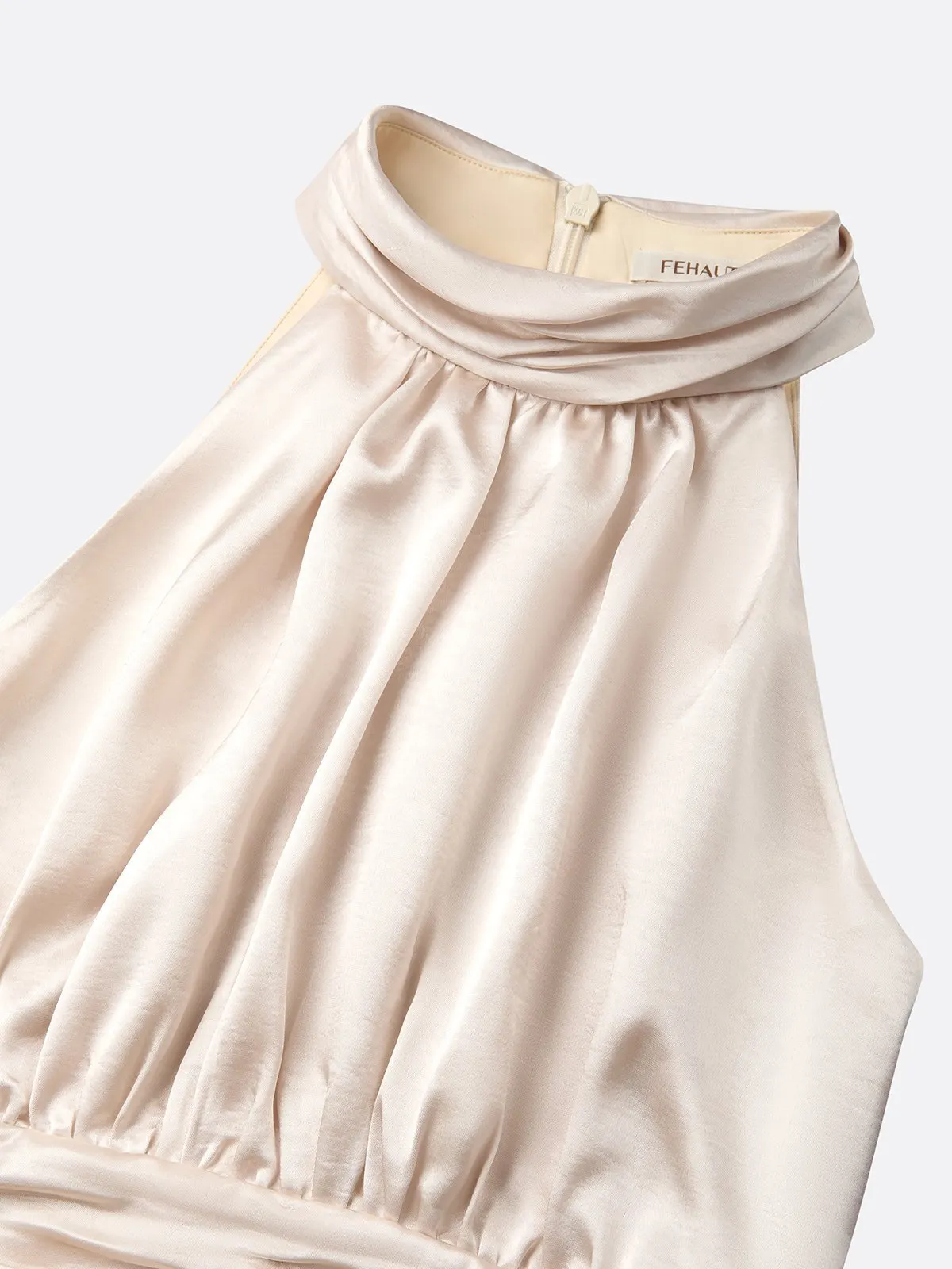 Champagne 3D Floral Glitter Sequin Mock Neck Sleeveless Midi Dress