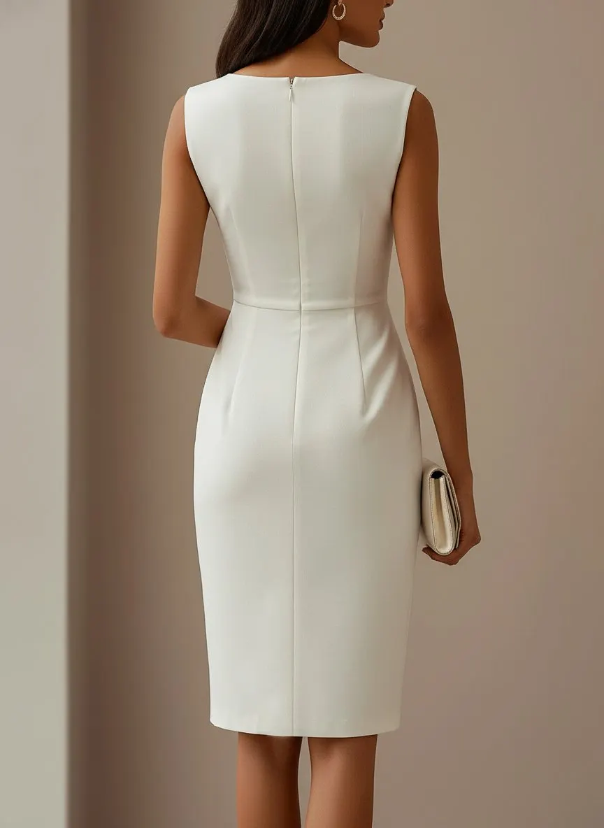 White 3D Bow Sleeveless Sheath Midi Dress