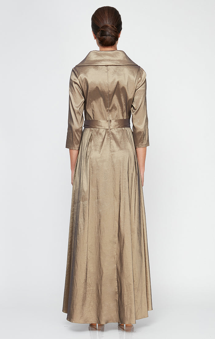Melissa Taffeta Portrait-Collar Gown - BRONZE