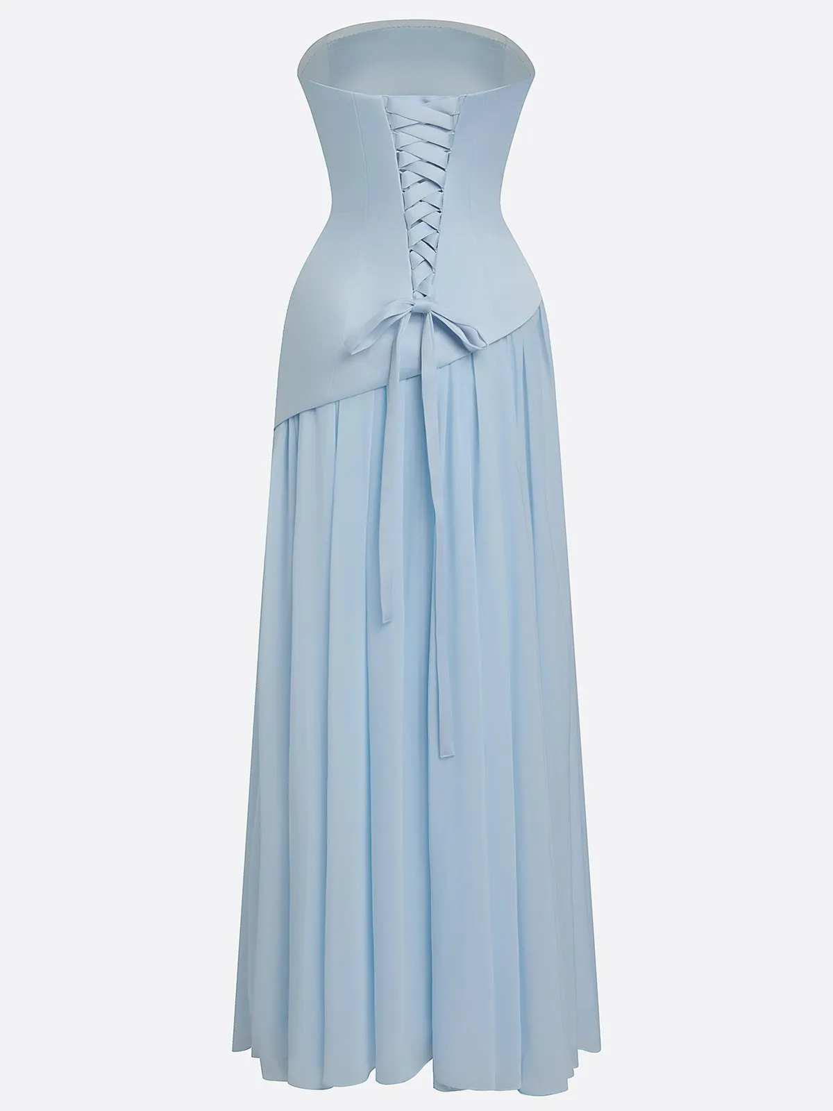 Light Blue Ruched Classic Strapless Sleeveless A-Line Gown Dress