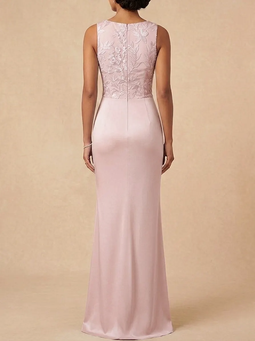 Embroidered Lace & Satin Mother of the Bride Dress in Blush Pink - Light Pink