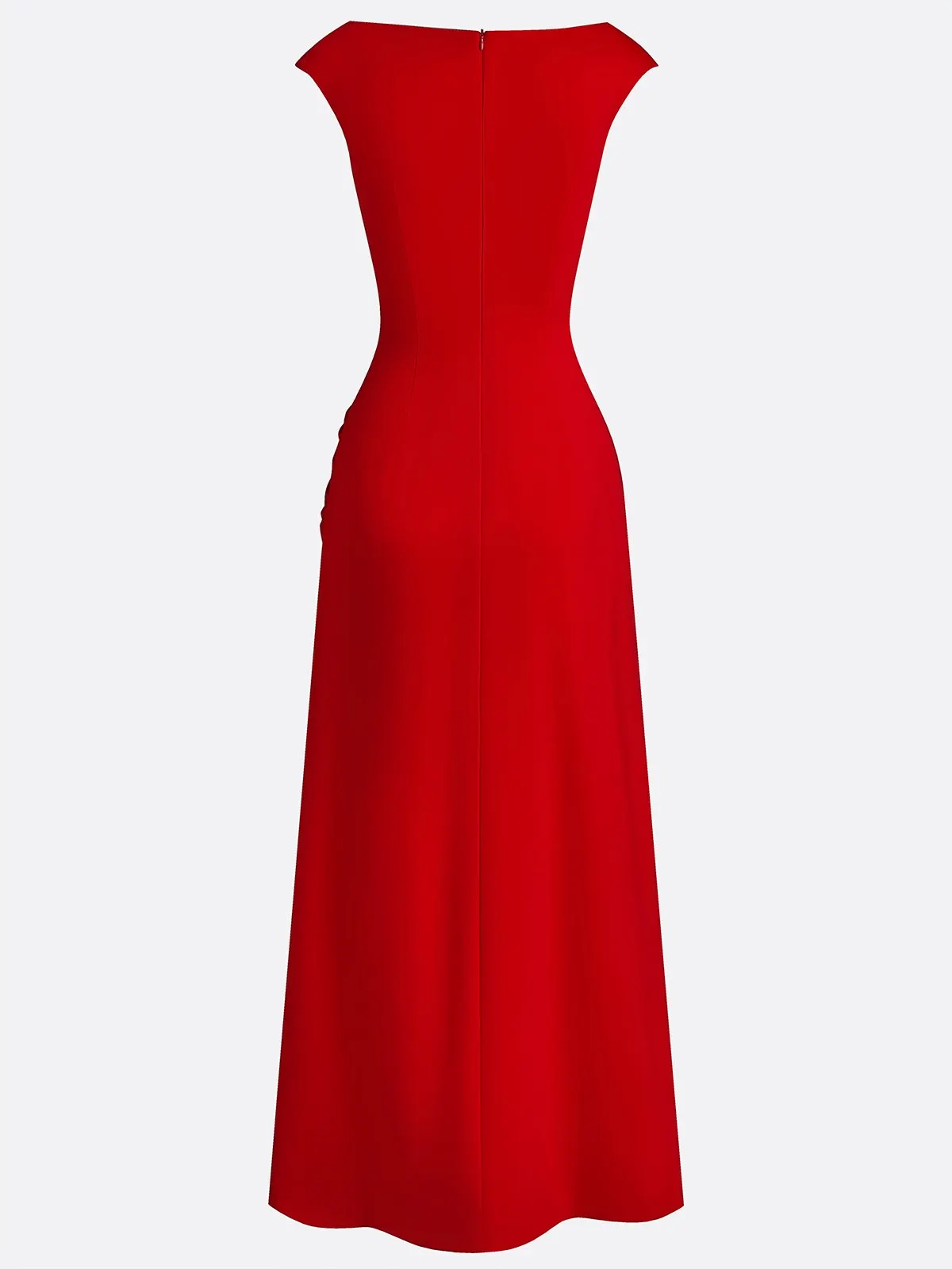 Red Applique Side-Slit Knit Boat Neck Cap Sleeve Bodycon Maxi Dress