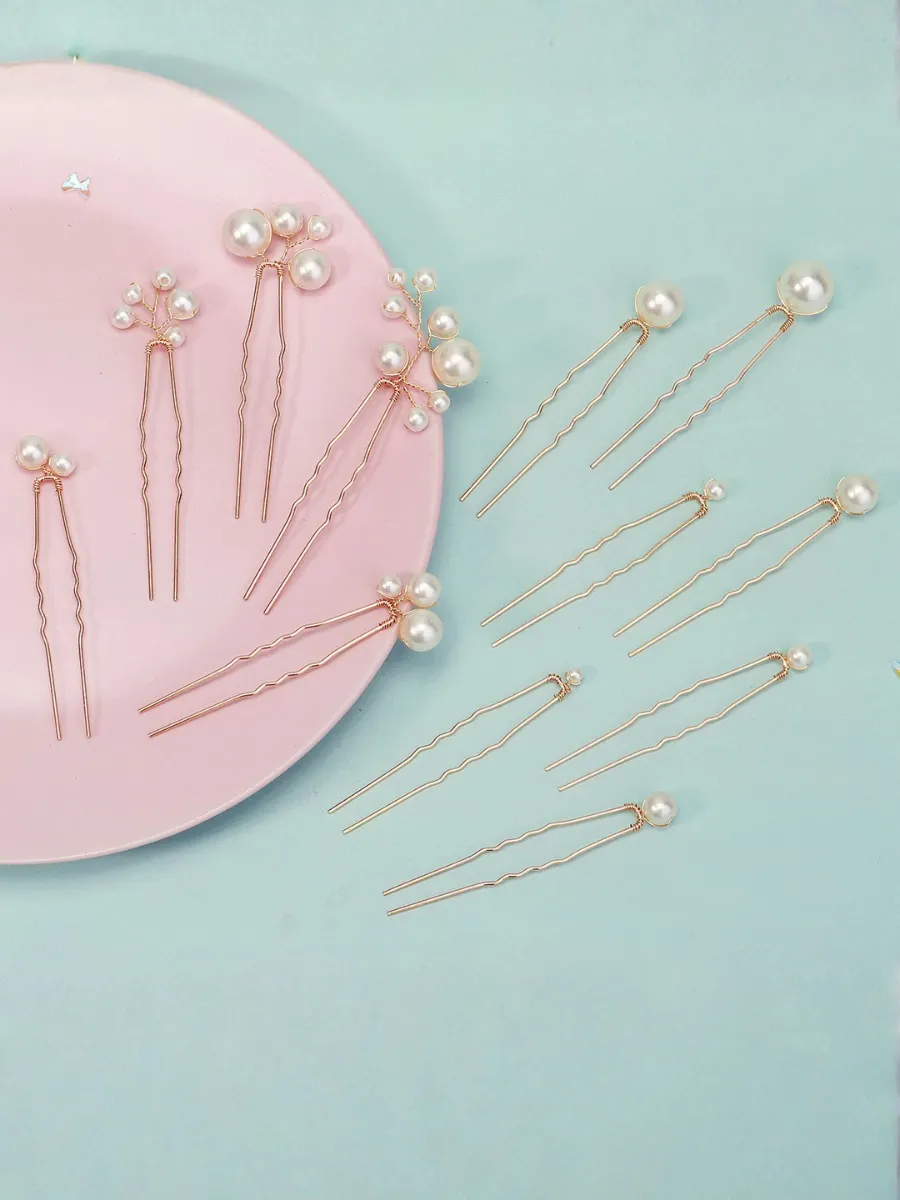 Bridal U-shaped Hairpin Set Updo And Braiding Hairpins 12-piece Handmade Pearl Hairpin Set U-shaped Fork