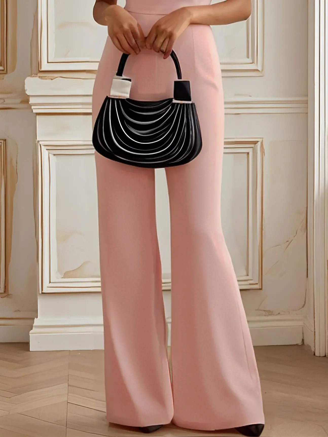 Women Black Bow Tie Neck Short Sleeve Dressy Jumpsuit