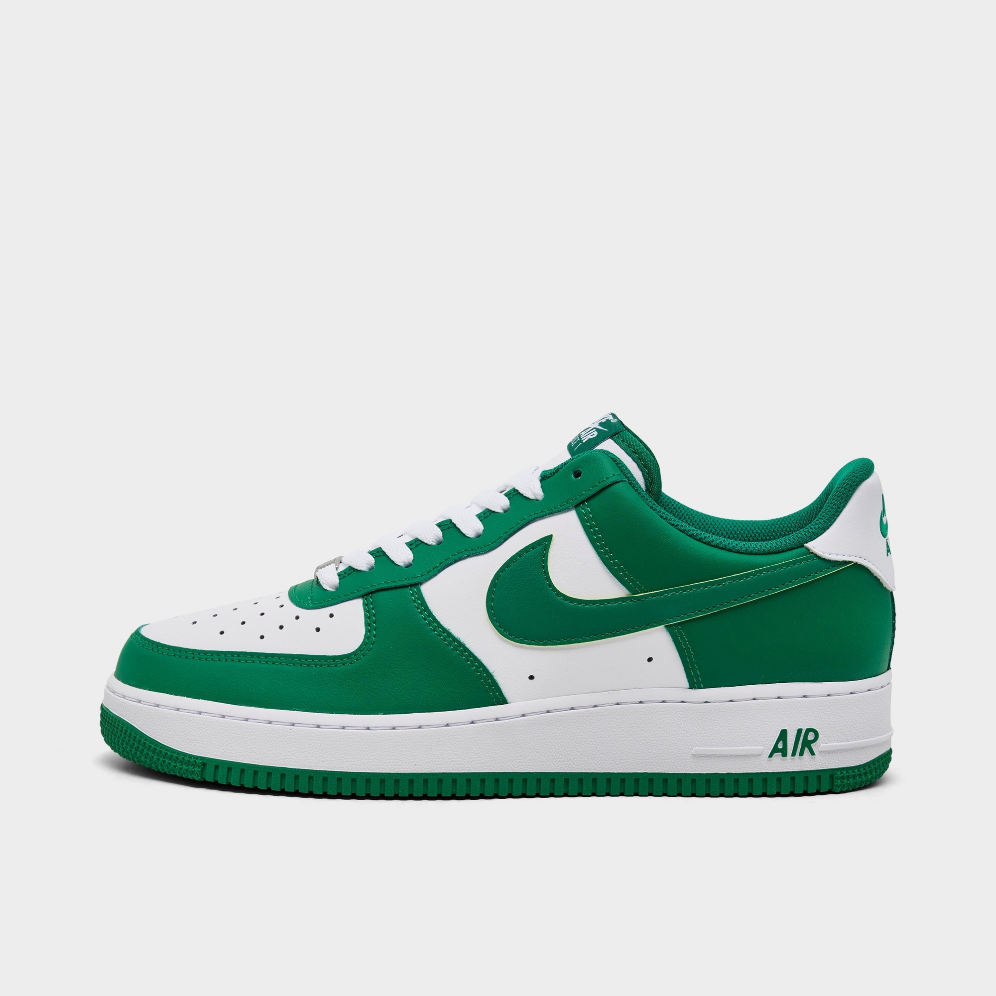 Men's Nike Air Force 1 '07 Casual Shoes — White/Malachite/White — Left shoe facing left. Outside of the shoe.