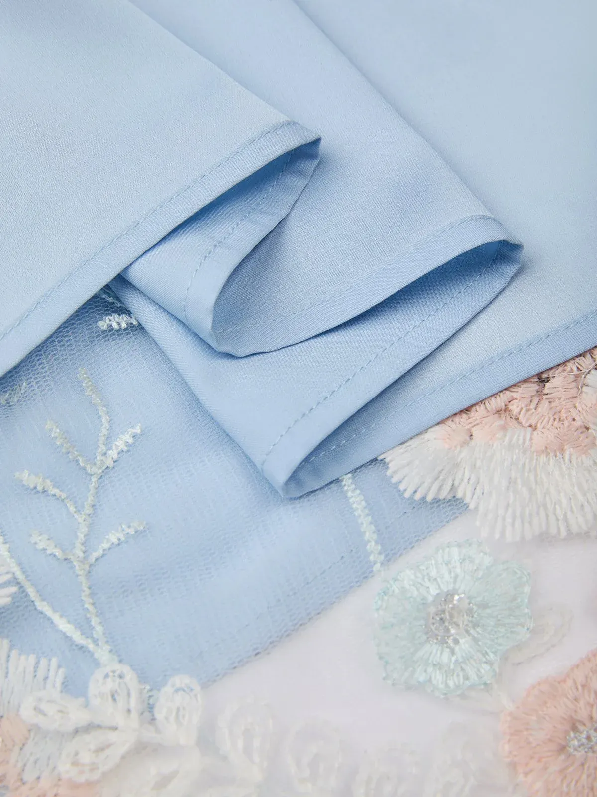 Light Blue Floral Embroidered Lace Mother of the Bride Dress with Chiffon Cape Overlay