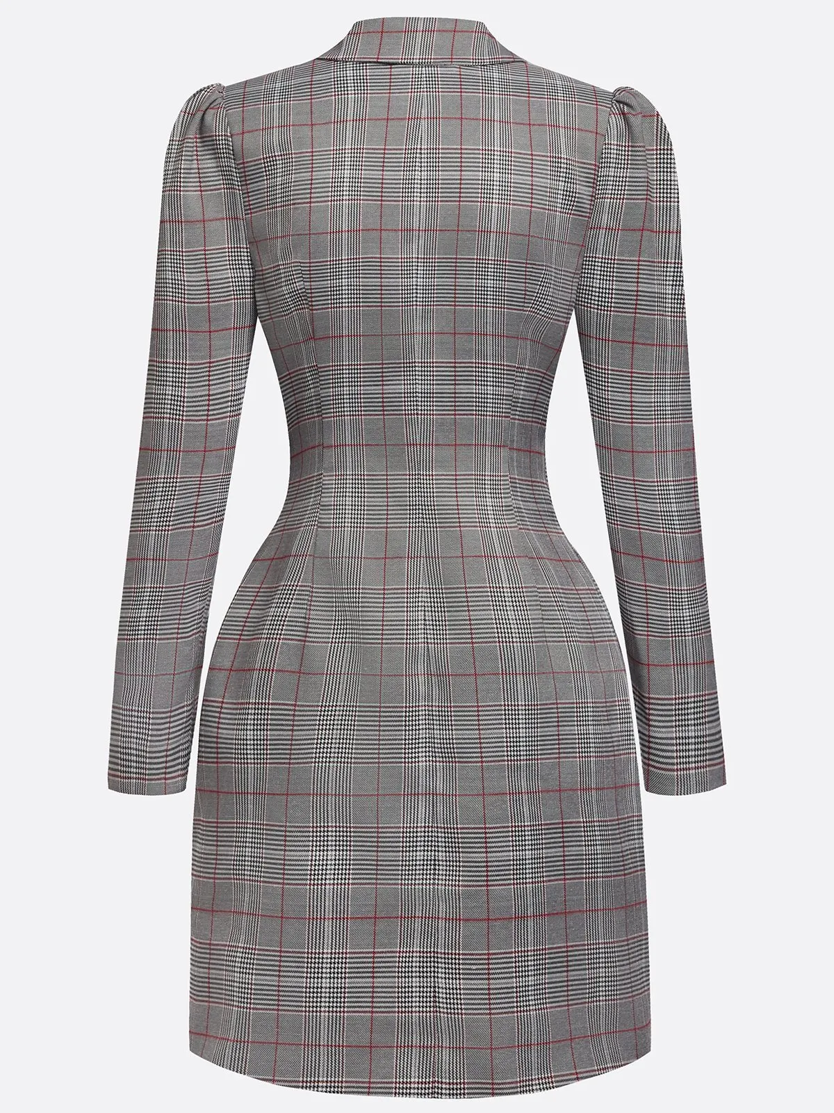 Gray Buckle Shoulder Pad Blazer Lapel Collar Long Sleeve A-Line Mini Dress