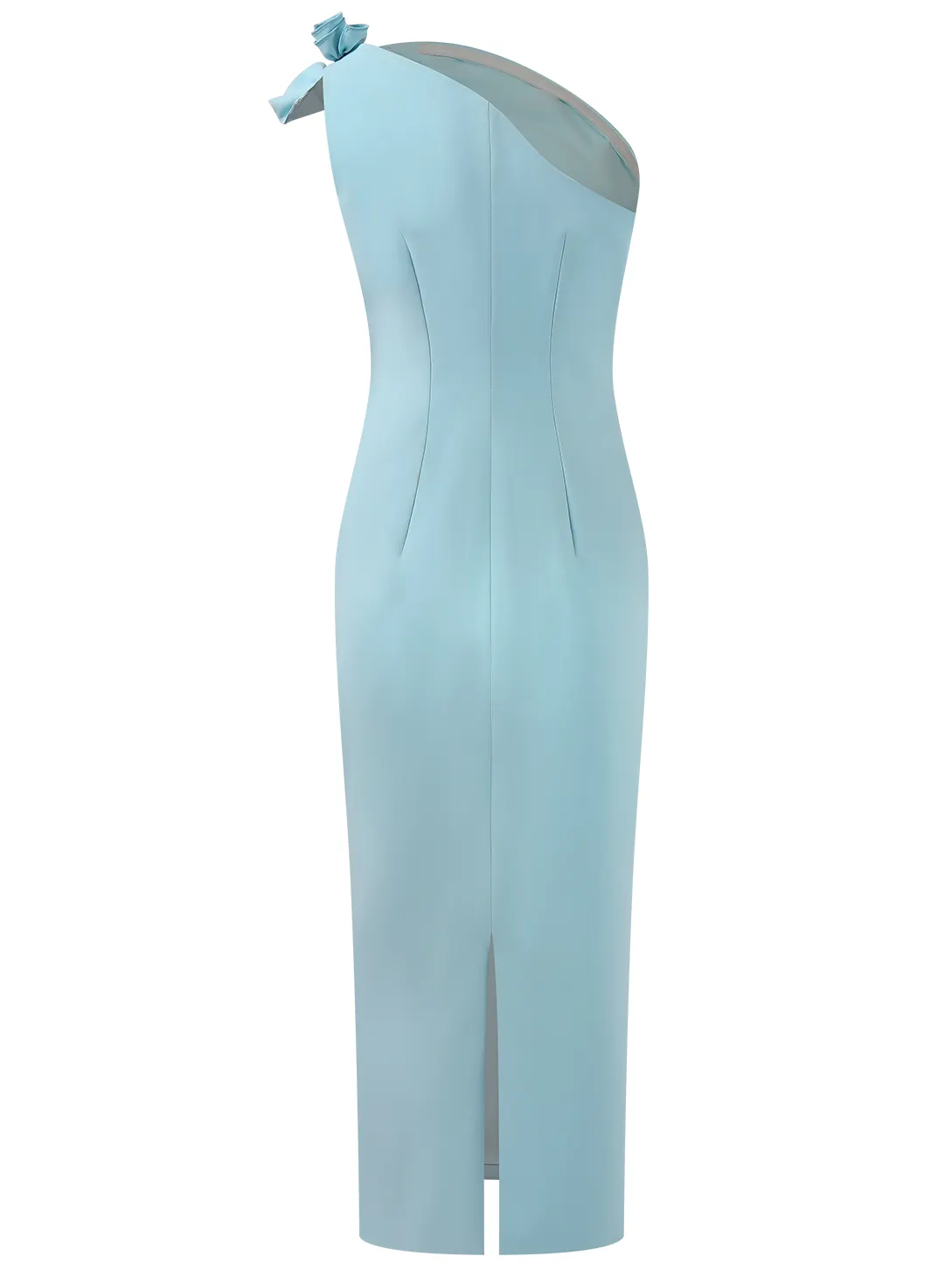 Light Blue One Shoulder Bow Knot Ruched Maxi Bridesmaid Dress
