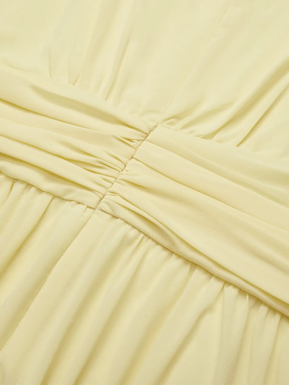 Yellow Ruched Chiffon Crew Neck Sleeveless A-Line Maxi Dress