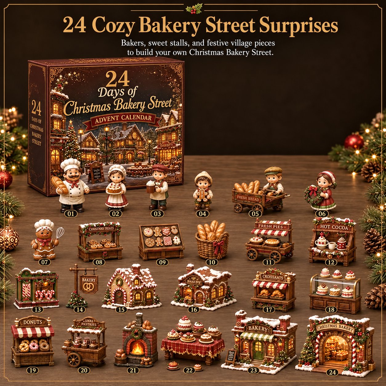 24-Day Christmas Village Friends Advent Calendar - 24 Unique 2D Miniatures, Shops & Festive Collectibles - Product Image 6