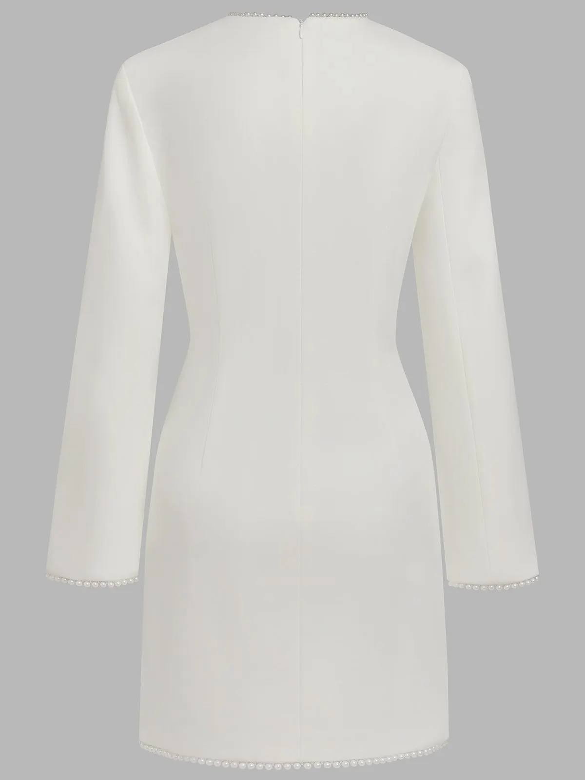 White Faux Pearl Cut Out Classic Crew Neck Long Sleeve Sheath Mini Dress