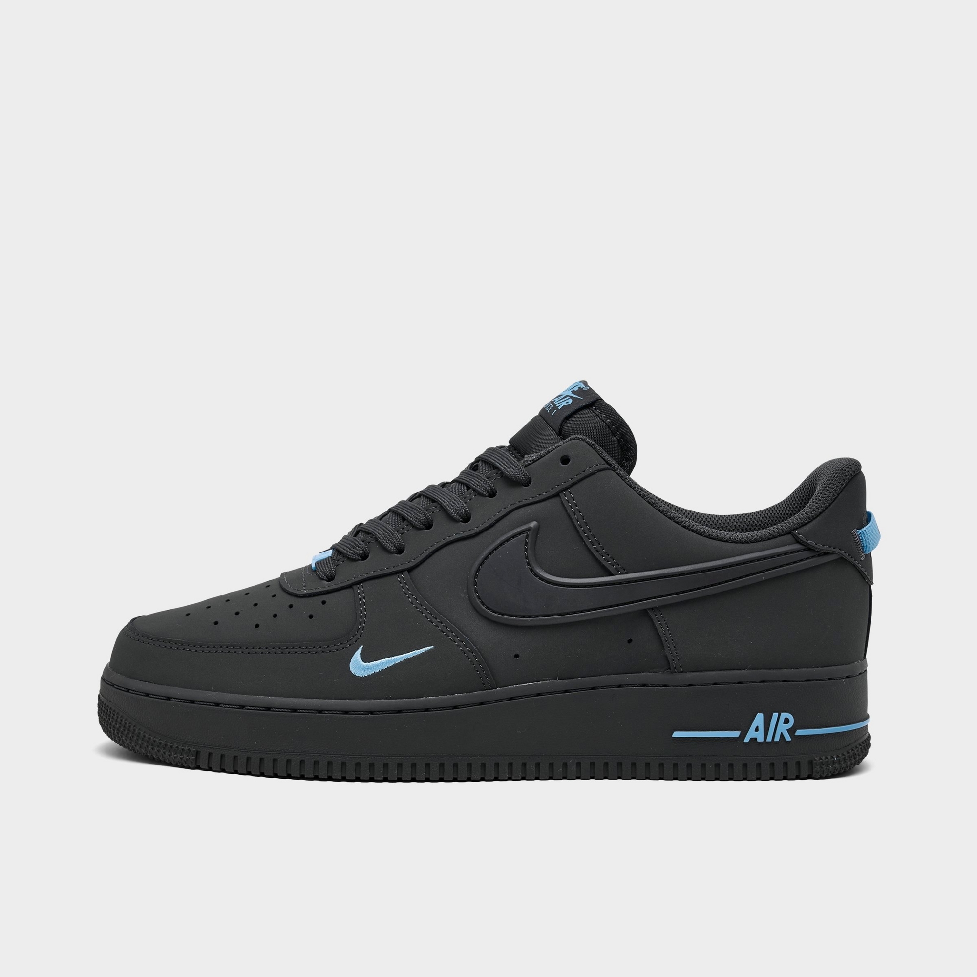 Men's Nike Air Force 1 '07 Casual Shoes — Anthracite/Anthracite/Football Blue — Left shoe facing left. Outside of the shoe.