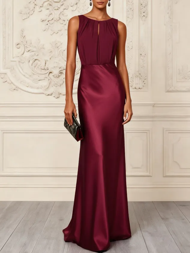 Deep Green Satin Crew Neck Sleeveless Mermaid Gown Dress
