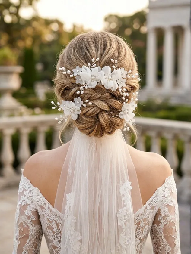 Bridal Handmade Floral Beaded Headpiece Set With Comb And U-shaped Hairpin
