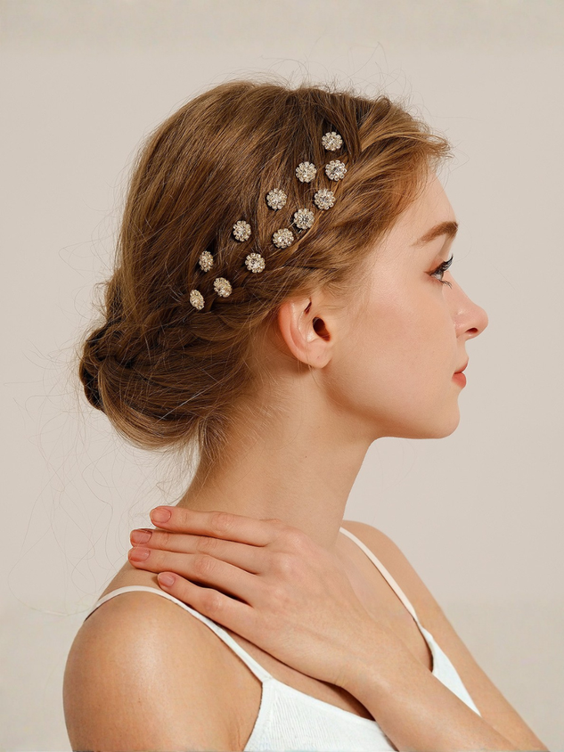 Bridal Floral Rhinestone U-shaped Hair Fork Set With Alloy Hairpins And Hair Ornaments